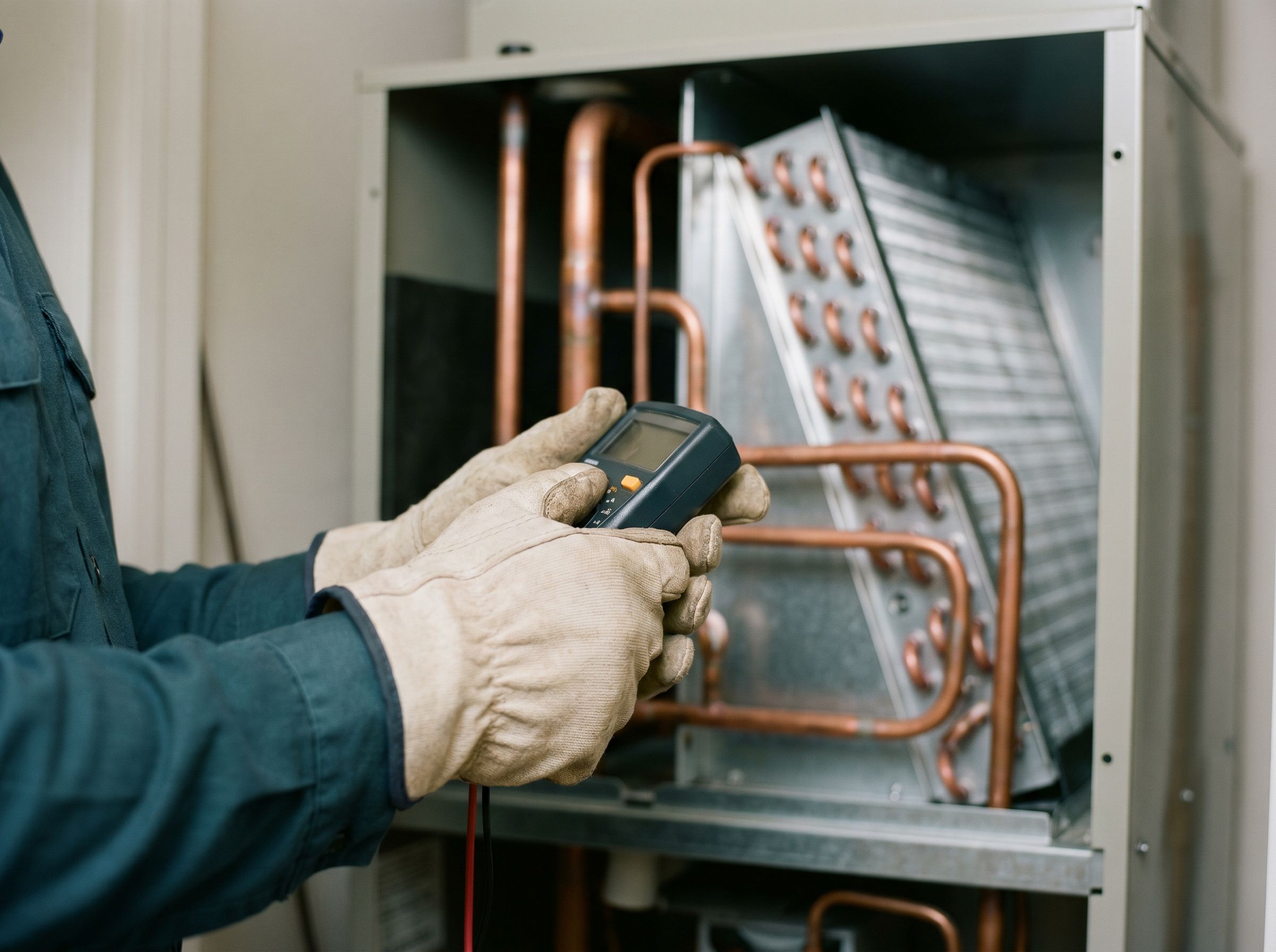 HVAC technician on a residential service call